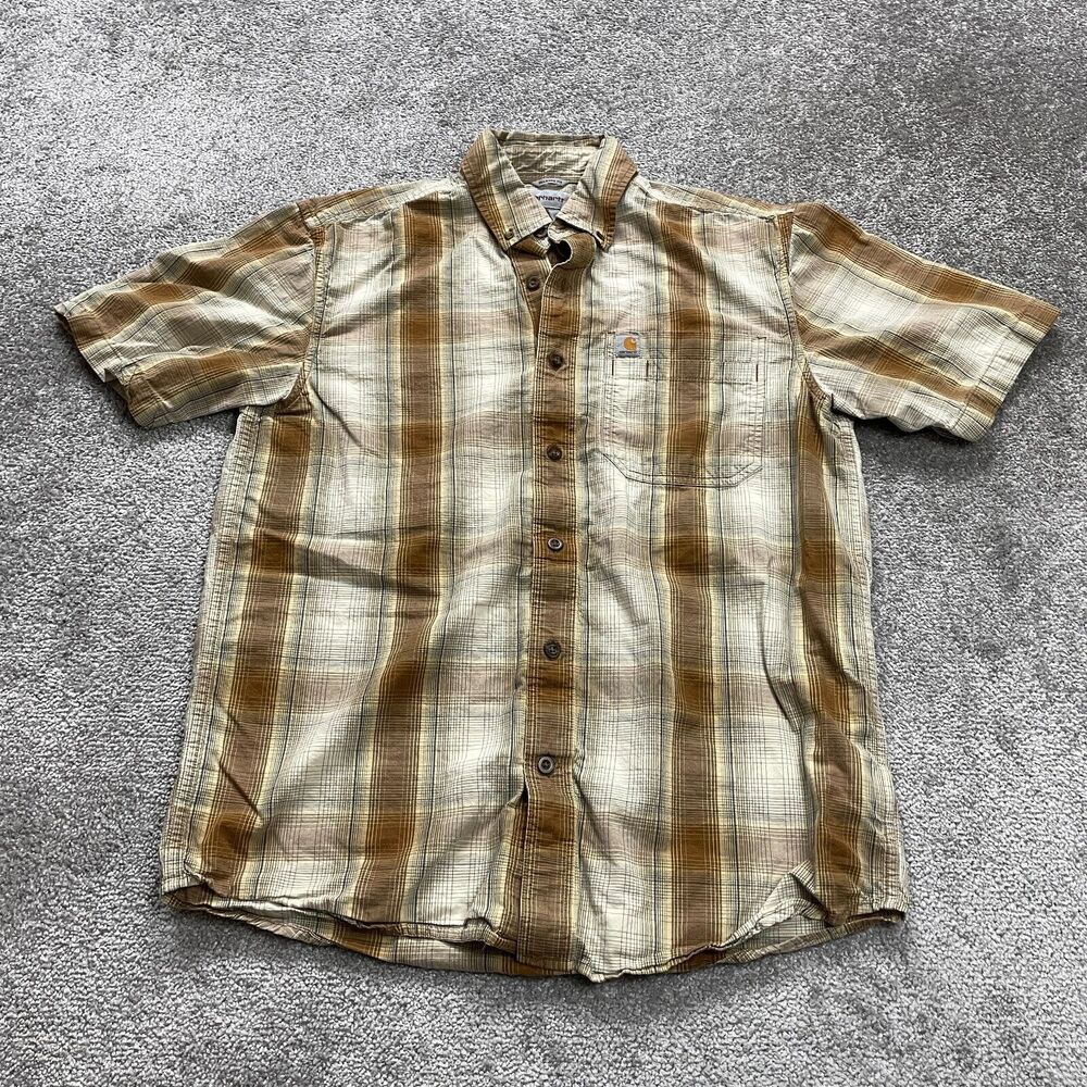 Carhartt Flannel Shirt Mens Medium Multi Relaxed Plaid Short Sleeve Button Down
